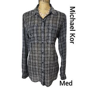 Michael Michael Kor Semi Sheer Blouse Roll Tab Sleeves Studded Med NWOT